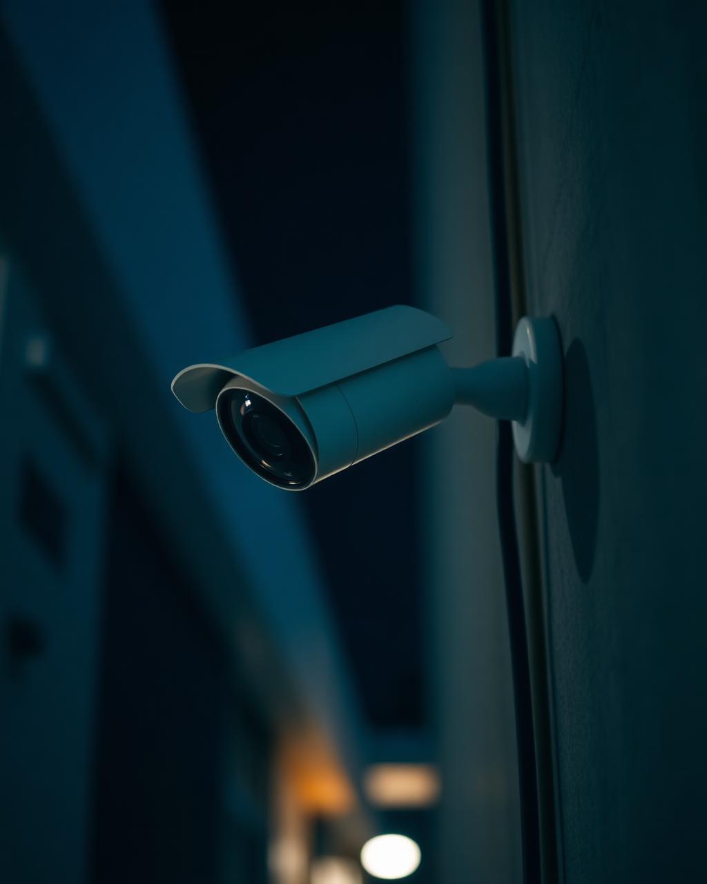 Bullet security camera mounted on a wall